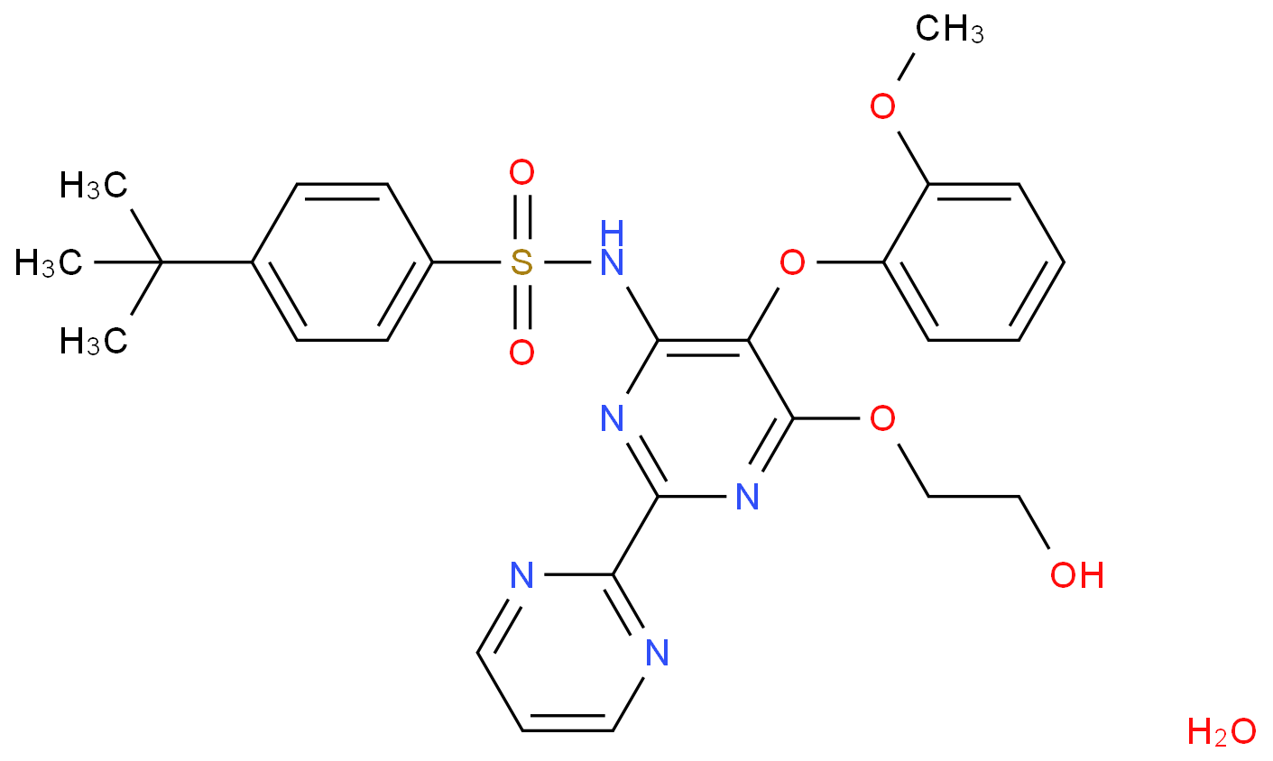 4-tert-butyl-N-[6-(2-hydroxyethoxy)-5-(2-methoxyphenoxy)-2-pyrimidin-2-ylpyrimidin-4-yl]benzenesulfonamide;hydrate