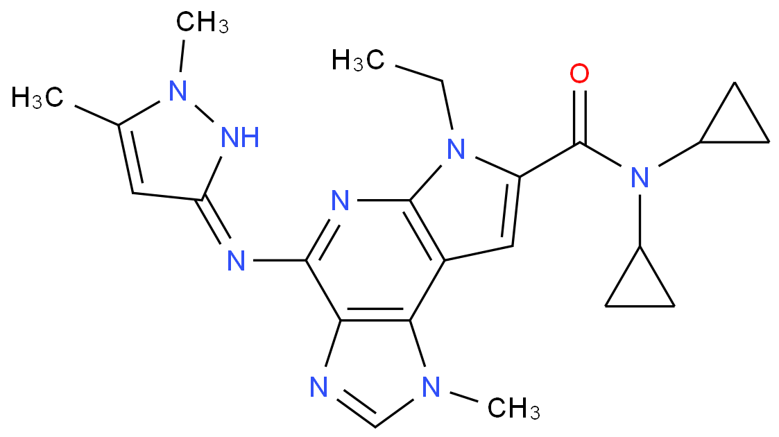 N,N-二环丙基-4-((1,5-二甲基-1H-吡唑-3-基)氨基)-6-乙基-1,6-二氢-1-甲基-咪唑并[4,5-d]吡咯并[2,3-b]吡啶-7-甲酰胺