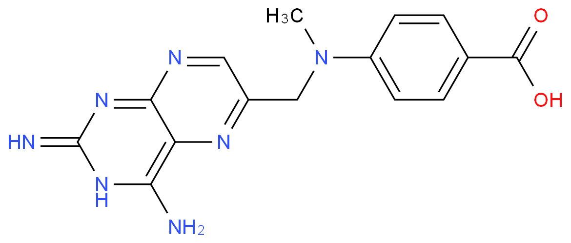 4-[N-(2,4-二氨基-6-蝶啶甲基)-N-甲氨基]苯甲酸半盐酸盐n水化学结构式