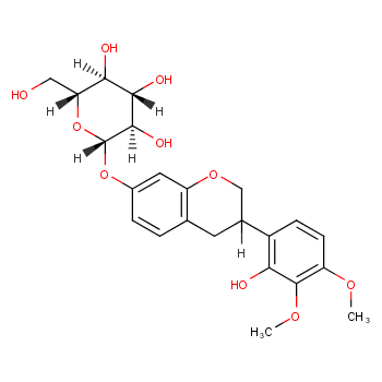 7,2'-dihydroxy-3',4'-dimethoxyisoflavane-7-O-glucoside structure