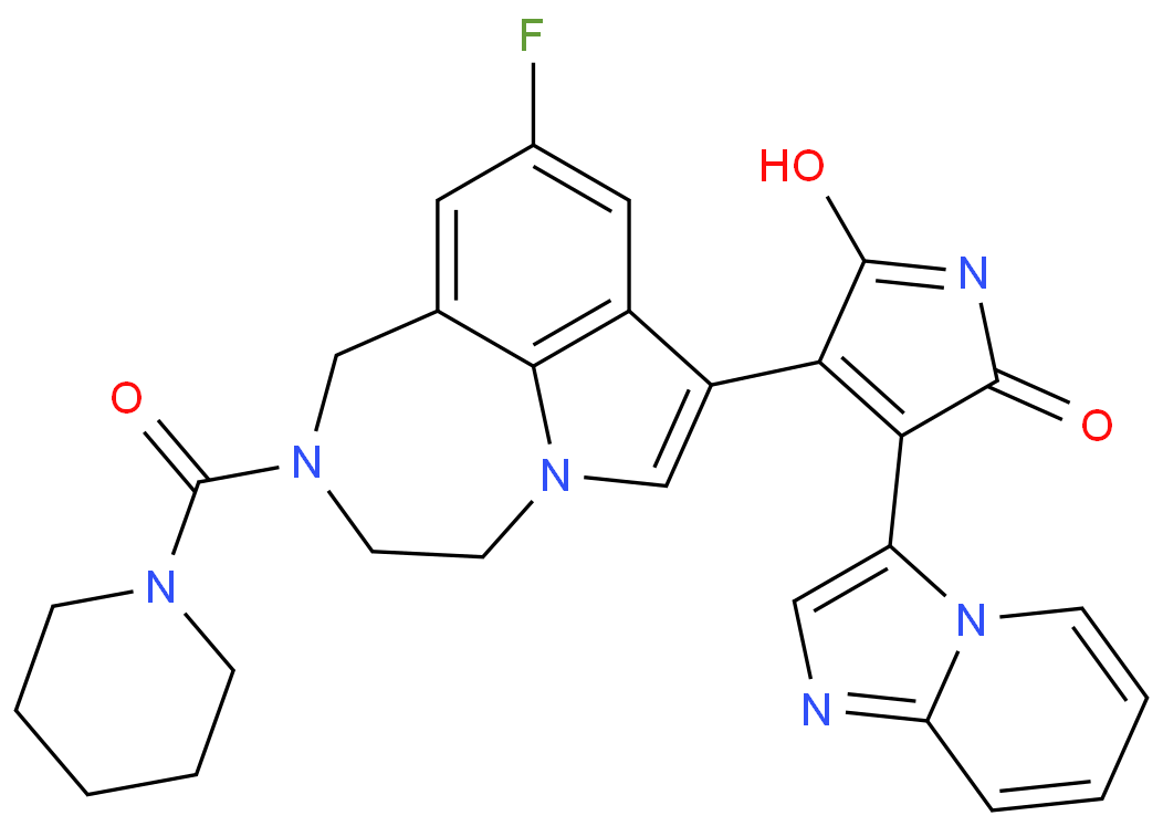 3-(9-氟-2-(哌啶-1-羰基)-1,2,3,4-四氢-[1,4]二氮杂卓并[6,7,1-hi]吲哚-7-基)-4 -(咪唑并[1,2-a]吡啶-3-基)-1H-吡咯-2,5-二酮/603288-22-8
