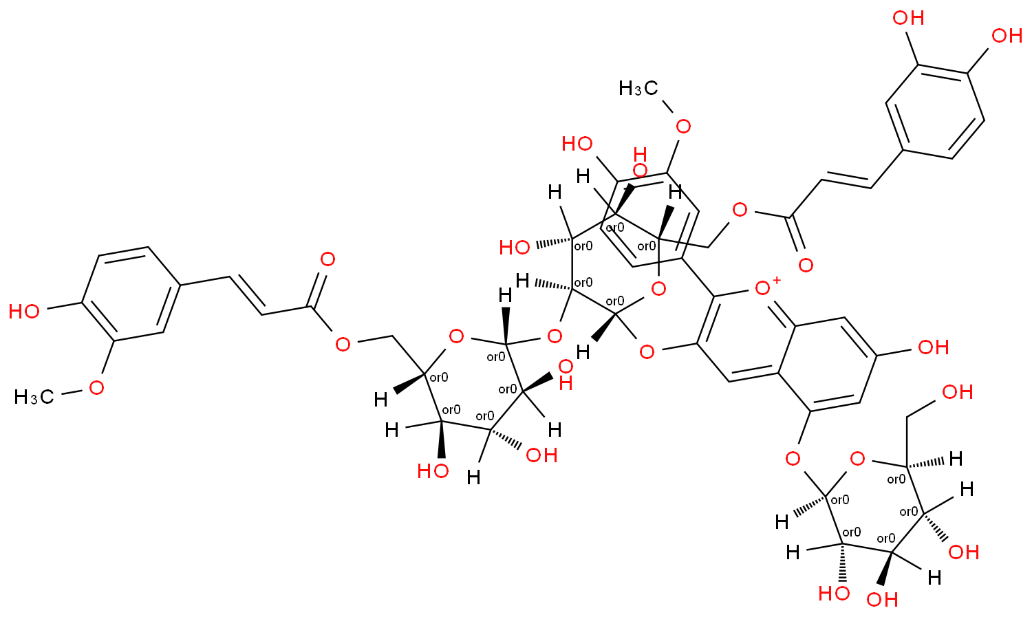 芍药色素-3-O-[6-O-(E)-咖啡酰-2-O-{6-O-(E)-阿魏酰-β-D-葡萄糖苷}-β-D-葡萄糖苷]-5-O-β-D-葡萄糖苷 产品图片