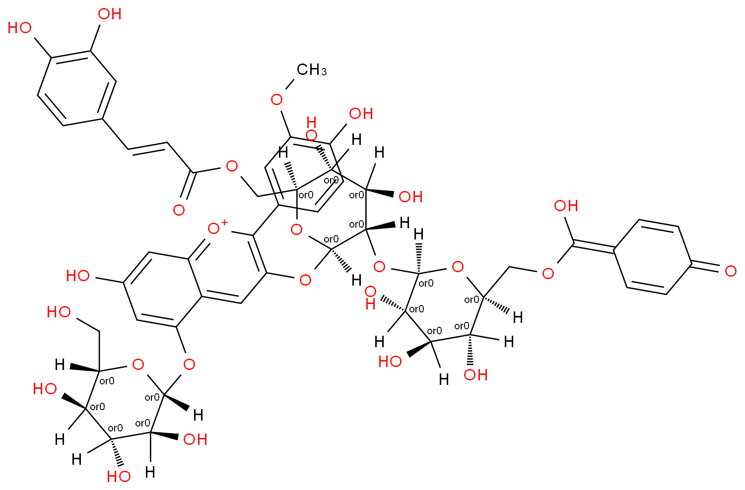 芍药色素-3-O-[6-O-(E)-咖啡酰-2-O-{6-O-对羟基苯甲酰-β-D-葡萄糖苷}-β-D-葡萄糖苷]-5-O-β-D-葡萄糖苷 产品图片