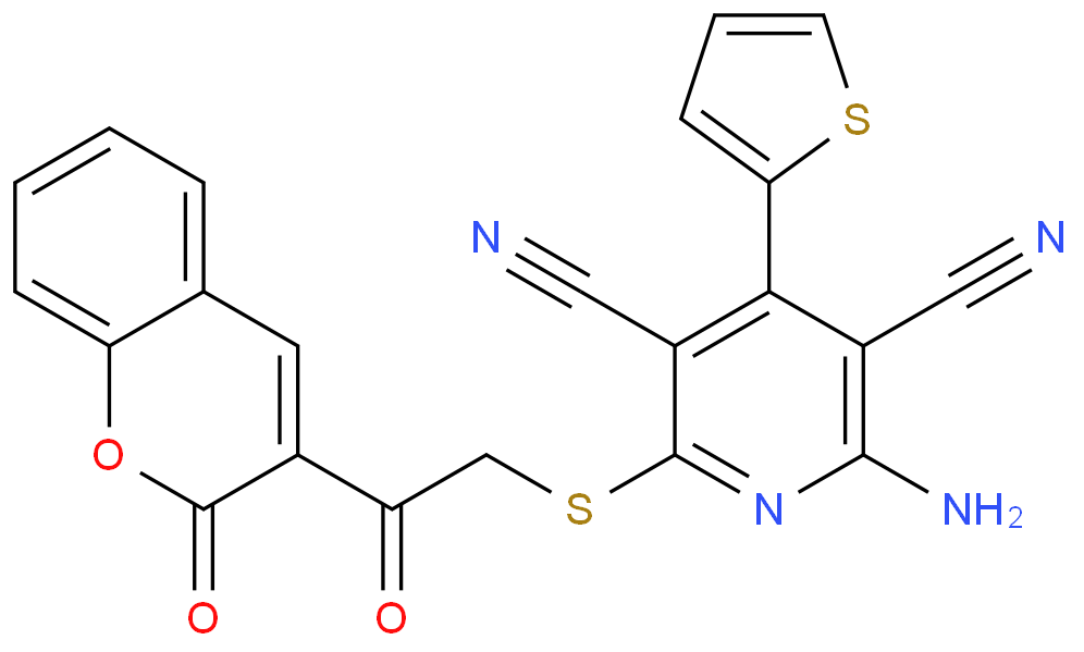 2-amino-6-((2-oxo-2-(2-oxo-2H-chromen-3-yl)ethyl)thio)-4-(thiophen-2-yl ...