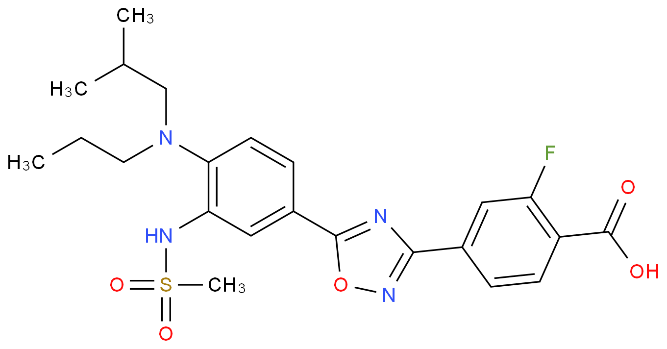 2-fluoro-4-[5-[3-(methanesulfonamido)-4-[2-methylpropyl(propyl)amino]phenyl]-1,2,4-oxadiazol-3-yl]benzoic acid