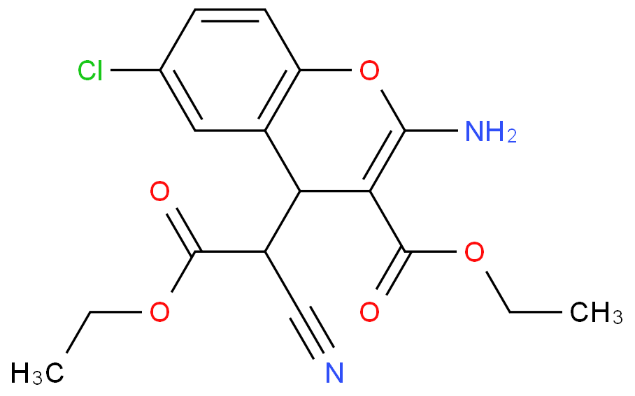 2-氨基-6-氯-ALPHA-氰基-3-(乙氧羰基)-4H-1-苯并吡喃-4-乙酸乙酯化学结构式