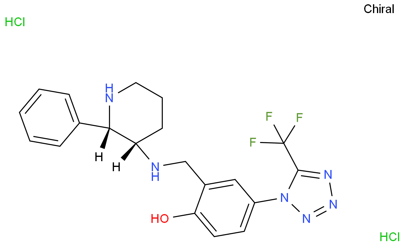 Phenol, 2-[[(2-phenyl-3-piperidinyl)amino]methyl]-4-[5-(trifluoromethyl)-1H-tetrazol-1-yl]-, dihydrochloride, (2S-cis)-