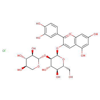 氯化花青素-3-桑布双糖苷化学结构式