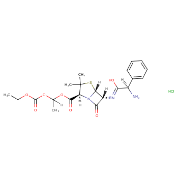4-Thia-1-azabicyclo[3.2.0]heptane-2-carboxylicacid, 6-[[(2R)-2-amino-2-phenylacetyl]amino]-3,3-dimethyl-7-oxo-,1-[(ethoxycarbonyl)oxy]ethyl ester, hydrochloride (1:1), (2S,5R,6R)-  