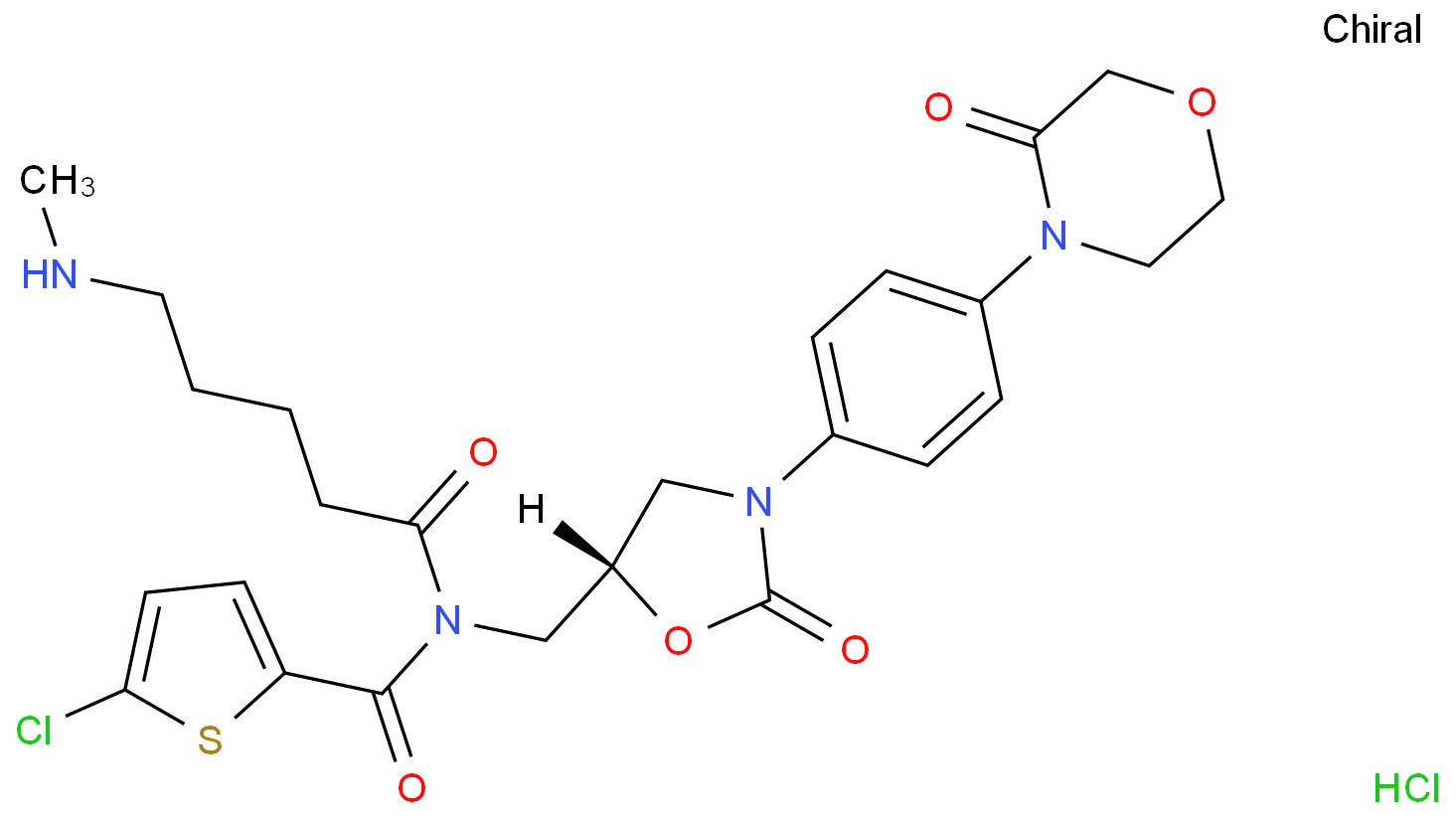  5-Chloro-N-[5-(methylamino)pentanoyl]-N-({(5S)-2-oxo-3-[4-(3-oxomorpholin-4-yl)phenyl]-1,3-oxazolidin-5-yl}methyl)thiophene-2-carboxamide hydrochloride