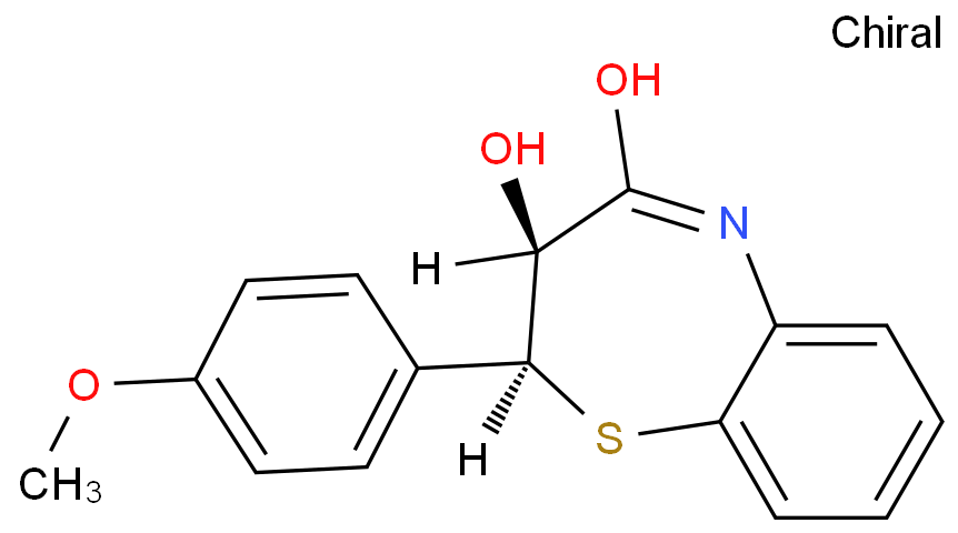(2S-cis)-(+)-2,3-二氢-3-羟基-2-(4-甲氧苯基)-1,5-苯并硫氮杂卓-4(5H)-酮化学结构式