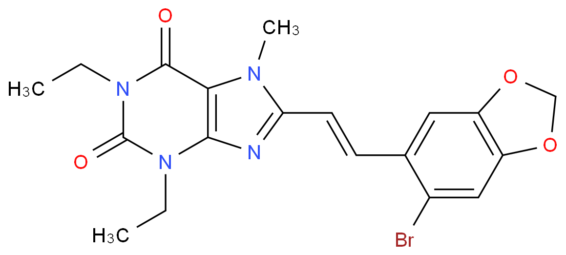 8-[(E)-2-(6-bromo-1,3-benzodioxol-5-yl)ethenyl]-1,3-diethyl-7-methyl-3,7-dihydro-1H-purine-2,6-dione