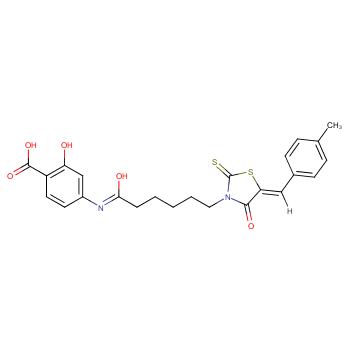 2-羟基-4-(6-(5-(4-甲基亚苄基)-4-氧代-2-硫代噻唑烷-3-基)己酰胺)苯甲酸 CAS号:613225-56-2科研及生产专用 高校及研究所支持货到付款