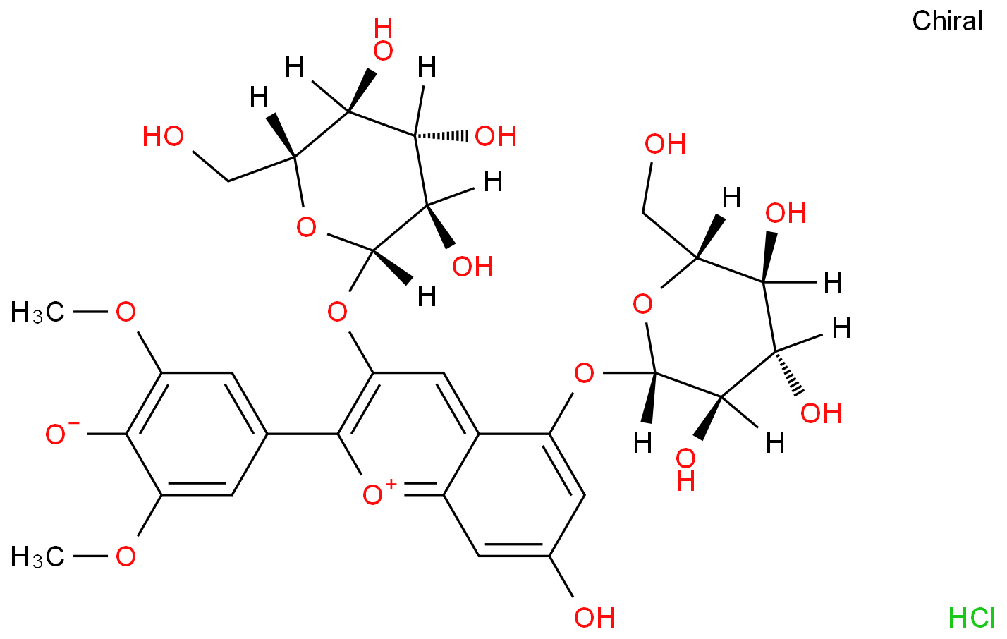 1-Benzopyrylium,3,5-bis(b-D-glucopyranosyloxy)-7-hydroxy-2-(4-hydroxy-3,5-dimethoxyphenyl)-,chloride (1:1)  