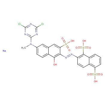 1,5-Naphthalenedisulfonicacid,2-[2-[6-[(4,6-dichloro-1,3,5-triazin-2-yl)methylamino]-1-hydroxy-3-sulfo-2-naphthalenyl]diazenyl]-,sodium salt (1:3)  