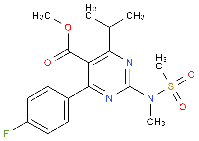 4-(4-氟苯基)-6-异丙基-2-[(N-甲基-N-甲磺酰)氨基]嘧啶-5-羧酸甲酯化学结构式