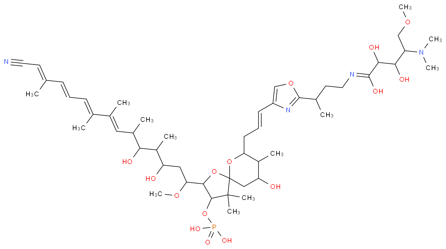 L-Ribonamide,N-[(3S)-3-[4-[(1E)-3-[(2R,3R,5R,7S,8S,9R)-2-[(1S,3S,4S,5R,6R,7E,9E,11E,13Z)-14-cyano-3,5-dihydroxy-1-methoxy-4,6,8,9,13-pentamethyl-7,9,11,13-tetradecatetraen-1-yl]-9-hydroxy-4,4,8-trimet  