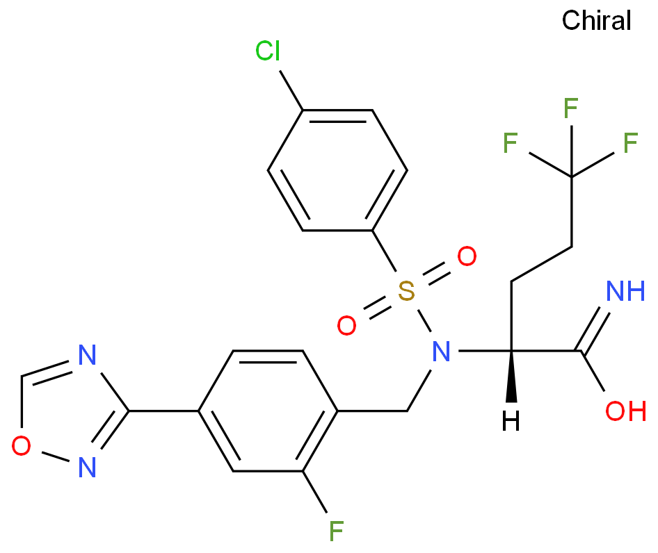(2R)-2-[(4-chlorophenyl)sulfonyl-[[2-fluoro-4-(1,2,4-oxadiazol-3-yl)phenyl]methyl]amino]-5,5,5-trifluoropentanamide