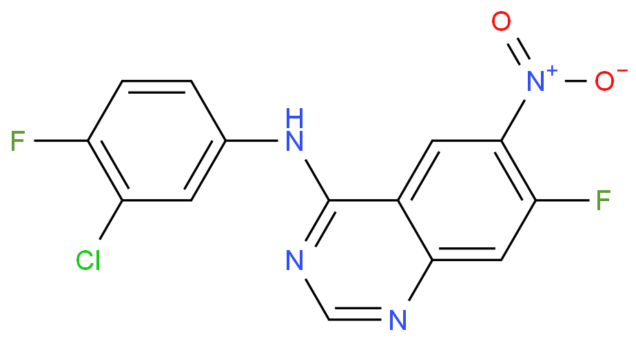 N-(3-氯-4-氟苯基)-7-氟-6-硝基-4-喹唑啉胺化学结构式